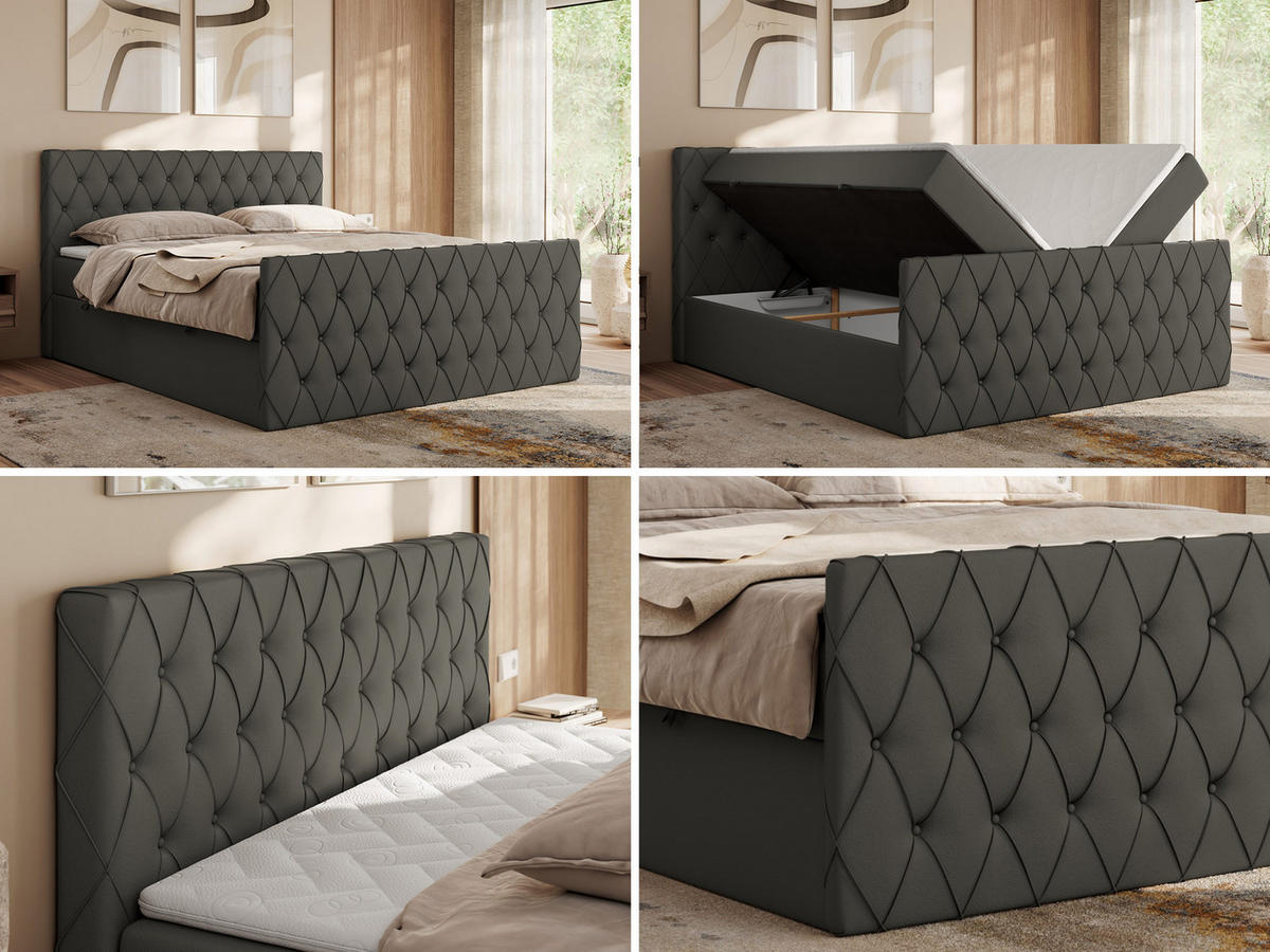 BOXBETT MIREN DUO 120/200 - Grau Kunstleder - H3 - Grau, Holz/Textil (120/200cm) - MKS