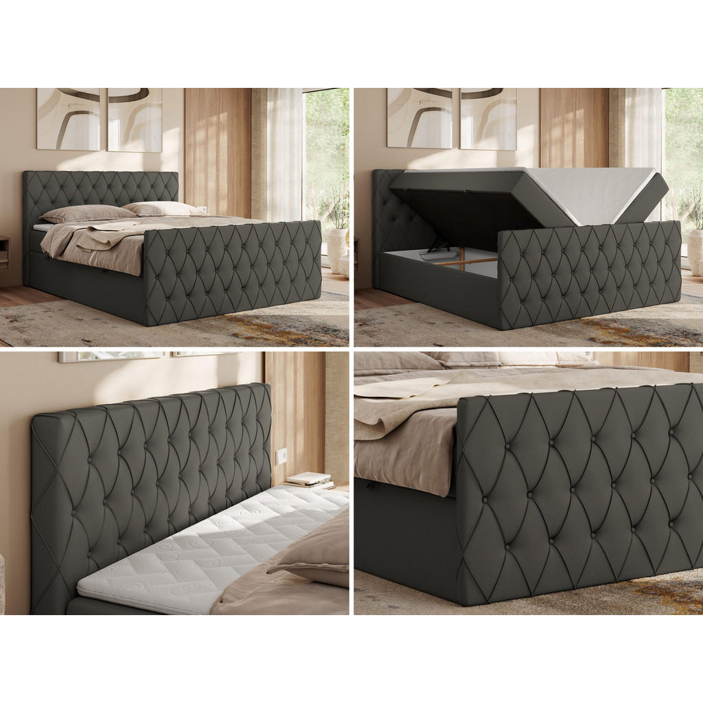Thumbnail - MKS Boxbett, Grau, Textil, 2-Sitzer, H4, 7-Zonen, Rechteckig, 140x200 cm, Oeko-Tex®, Schlafzimmer, Betten, Boxspringbett...