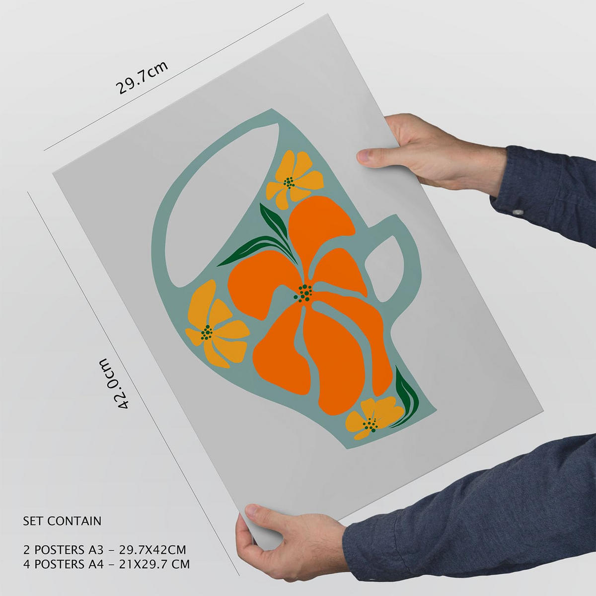 POSTER Set Mit 6 Deformierte Vase, abstraktes Blumenmuster Größe A3 & A4 Rahmenlos - Klar, Papier (29.7/1cm) - Nacnic
