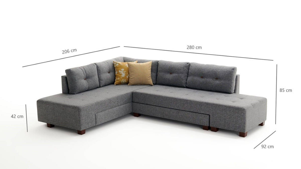 ECKSOFA mit rollbarer Schlaffunktion - Walnussfarben/Braun, Holzwerkstoff/Kunststoff (280/206cm) - myHomelando