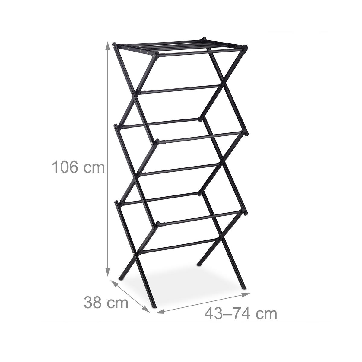 STOJAN na prádlo - čierna, kov/plast (74/106/38cm) - Relaxdays