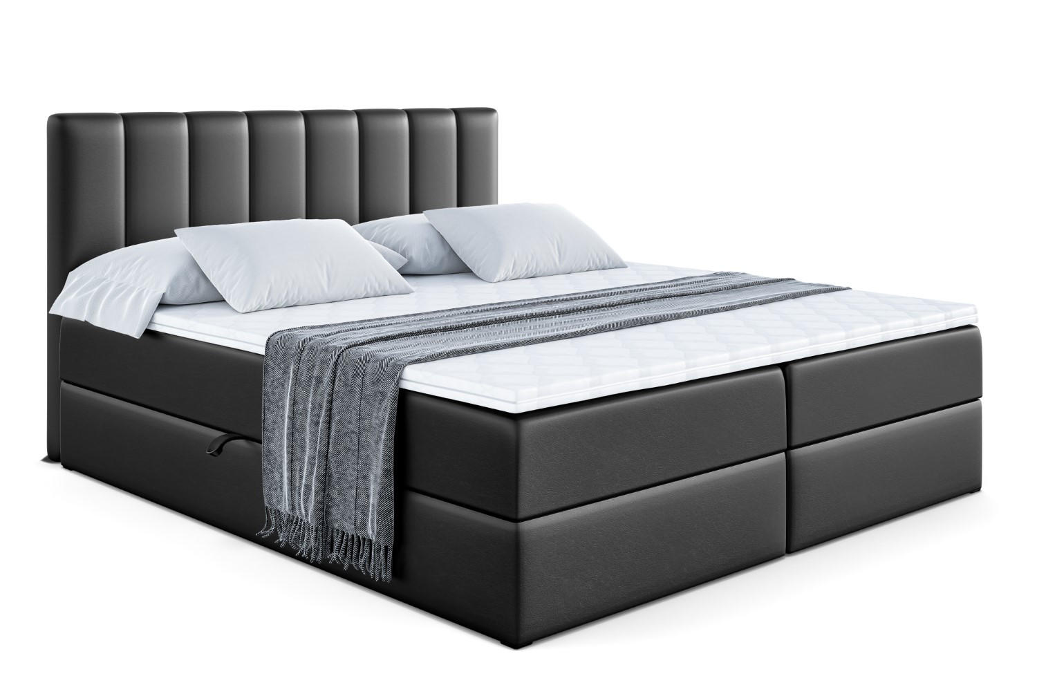 AMERICKÁ postel s matrací H3 a lamelovým roštem – OTTA – 180 × 200 cm, vysoce lesklá černá - vysoce lesklá černá, kompozitní dřevo (180/200cm) - ALTDECOR