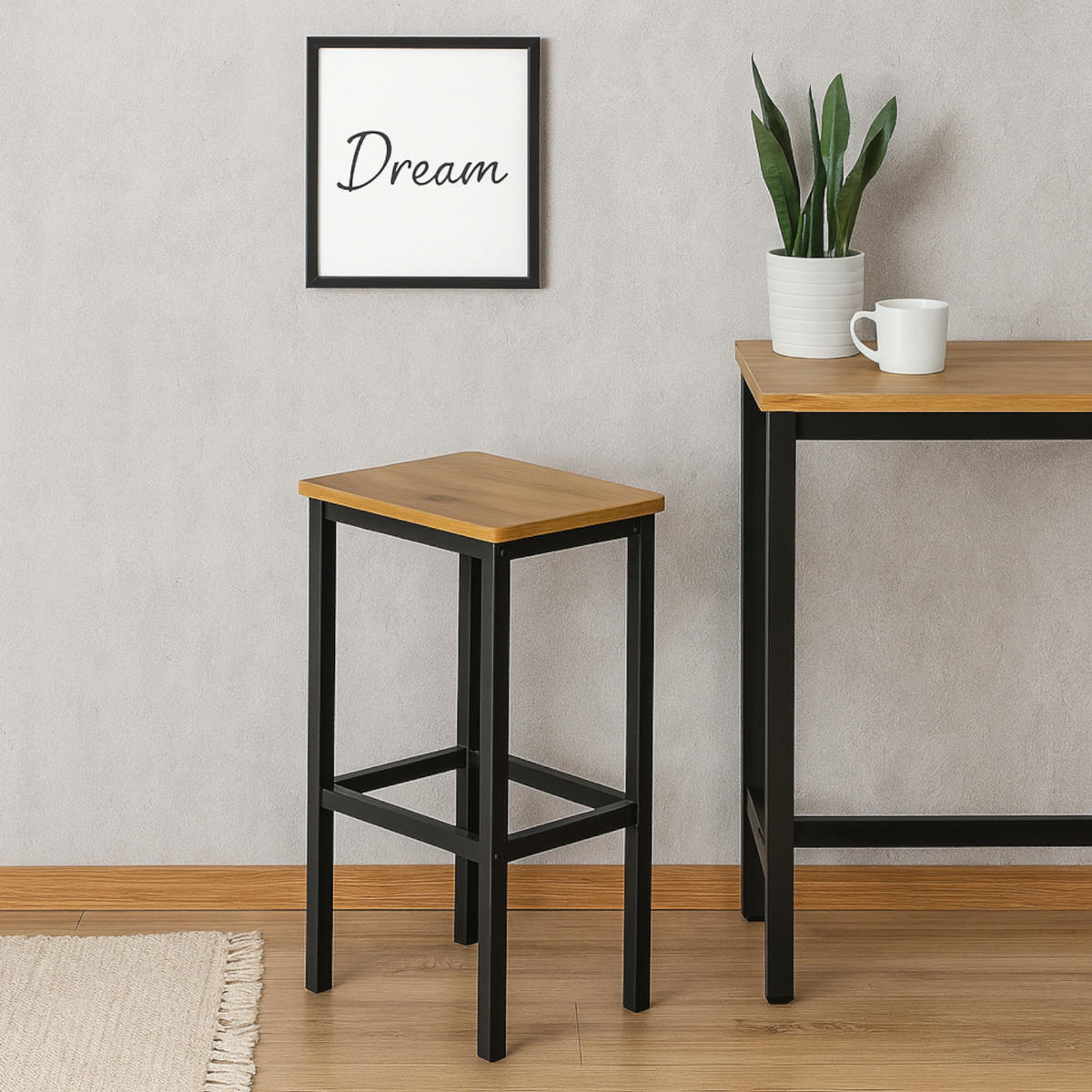 BARHOCKER Schwarzstahl Hellbraun 40/30/65 cm - Hellbraun/Schwarz, Holzwerkstoff/Metall (40/65/30cm) - Begryf