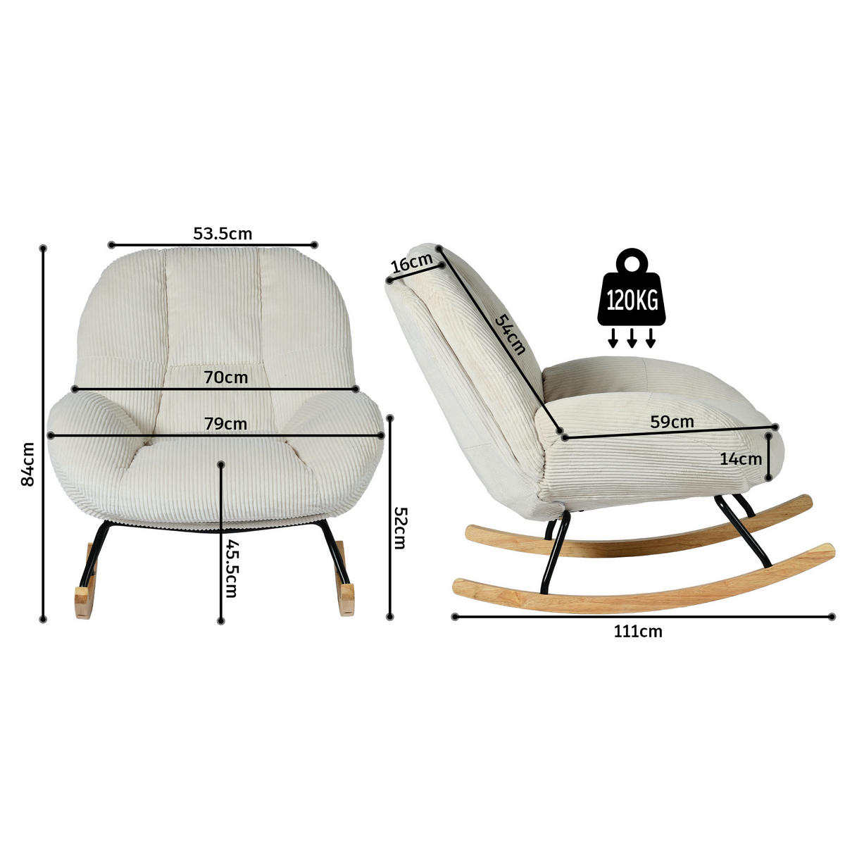 SCHAUKELSTUHL Relaxsessel Gepolstert Mit Cord-Bezug In Beige - Beige, Textil (79/84/111cm) - Meubles Cosy