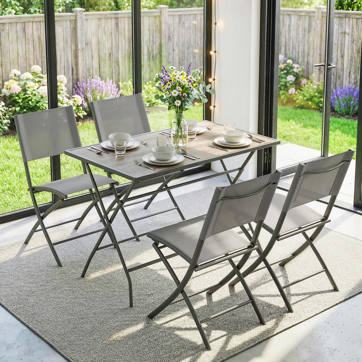 GARTENMÖBEL-SET Grau 112.0/67.0/71.0cm - Grau, Metall