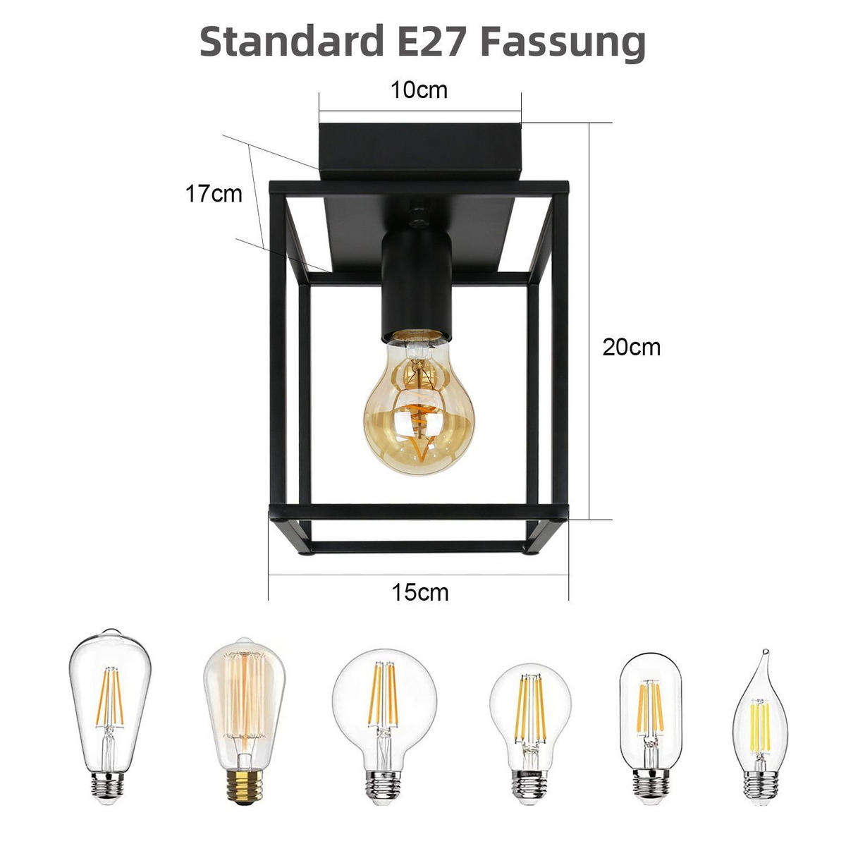 DECKENLEUCHTE Nyxandra 15/15/19.5 cm - Schwarz, Metall (15/15/19.5cm) - ZMH