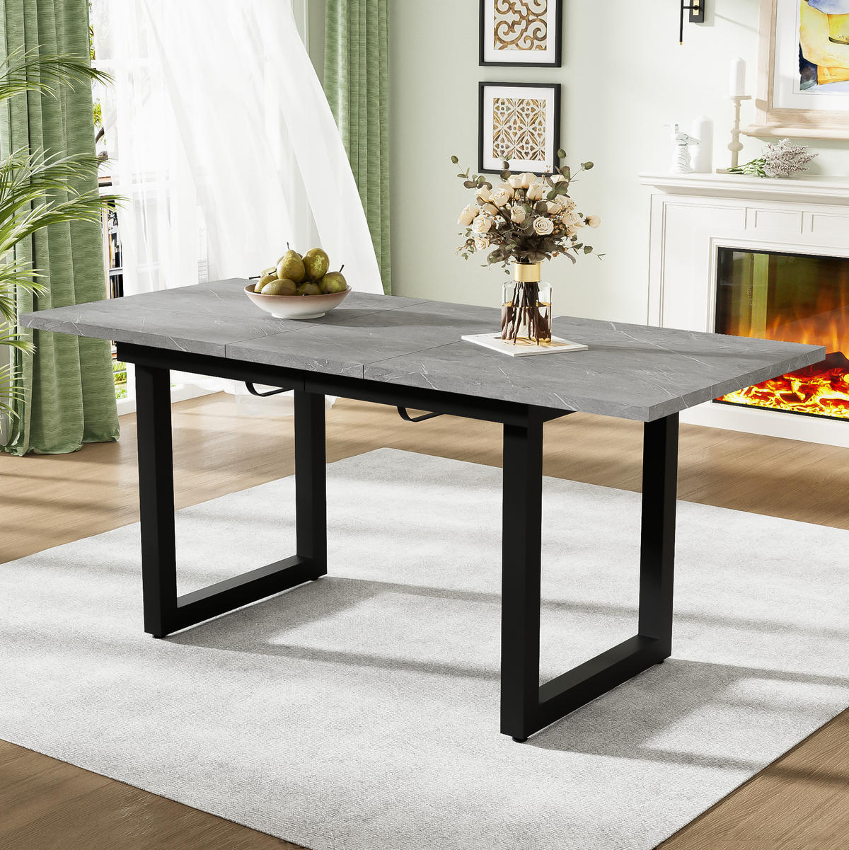 RAZTEGLJIVA jedilna miza 140/180/80/75 cm v industrijskem slogu, stabilna konstrukcija, Siva/Črna - siva, leseni material (180/80/75cm) - Redom