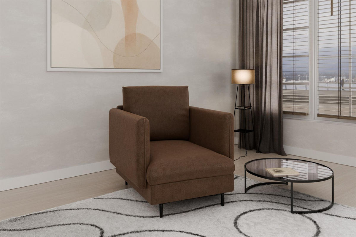 SOFASET Helmer 3-2-1 In Stoff Vibe - Braun, Holzwerkstoff/Textil (226/95/95cm) - Fun Möbel