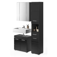 BADMÖBEL-SET in schwarz Hochglanz, 3-teilig 105 cm, Badkombination - Schwarz, Glas/Holzwerkstoff (105/182/34cm) - Inn.Furn