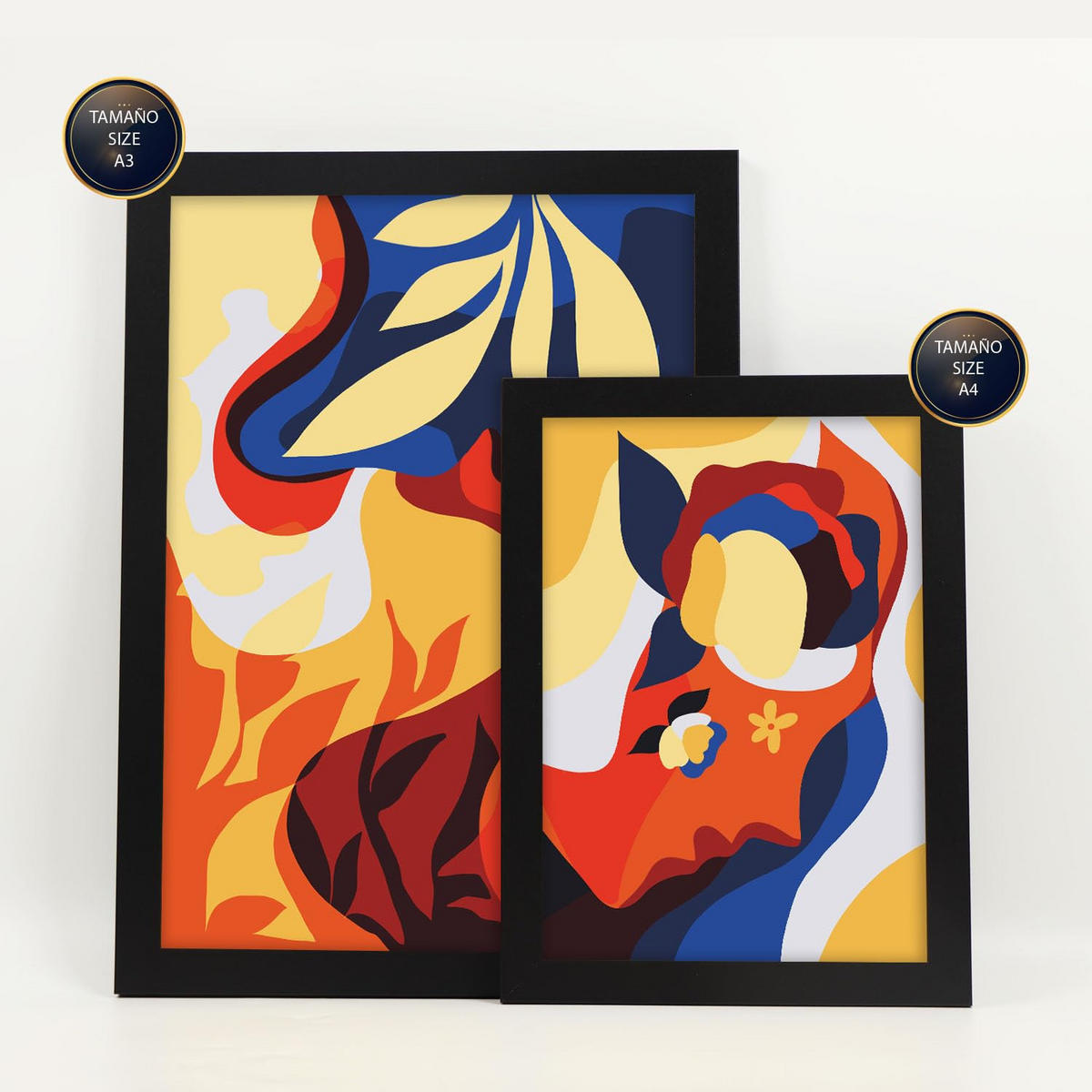 POSTER Set Mit 6 Zarte Collage im femininen abstrakten Stil Größe A3 & A4 Schwarzer Rahmen - Schwarz, Papier (29.7/1cm) - Nacnic