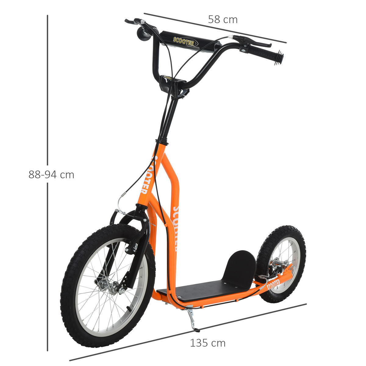 KINDERROLLER ab 5 jahre Scooter Cityroller Kinder Luftreifen verstellbar Orange - Orange, Metall (135/58/88cm) - HOMCOM