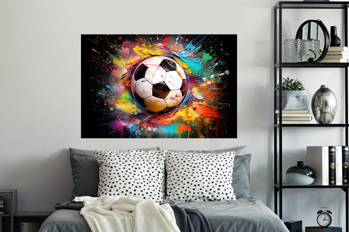 WANDTATTOO Fußball - Farbe - Farben - Schwarz - Weiß 120x80 cm - Weiß, Kunststoff (120/80/0.1cm) - MuchoWow