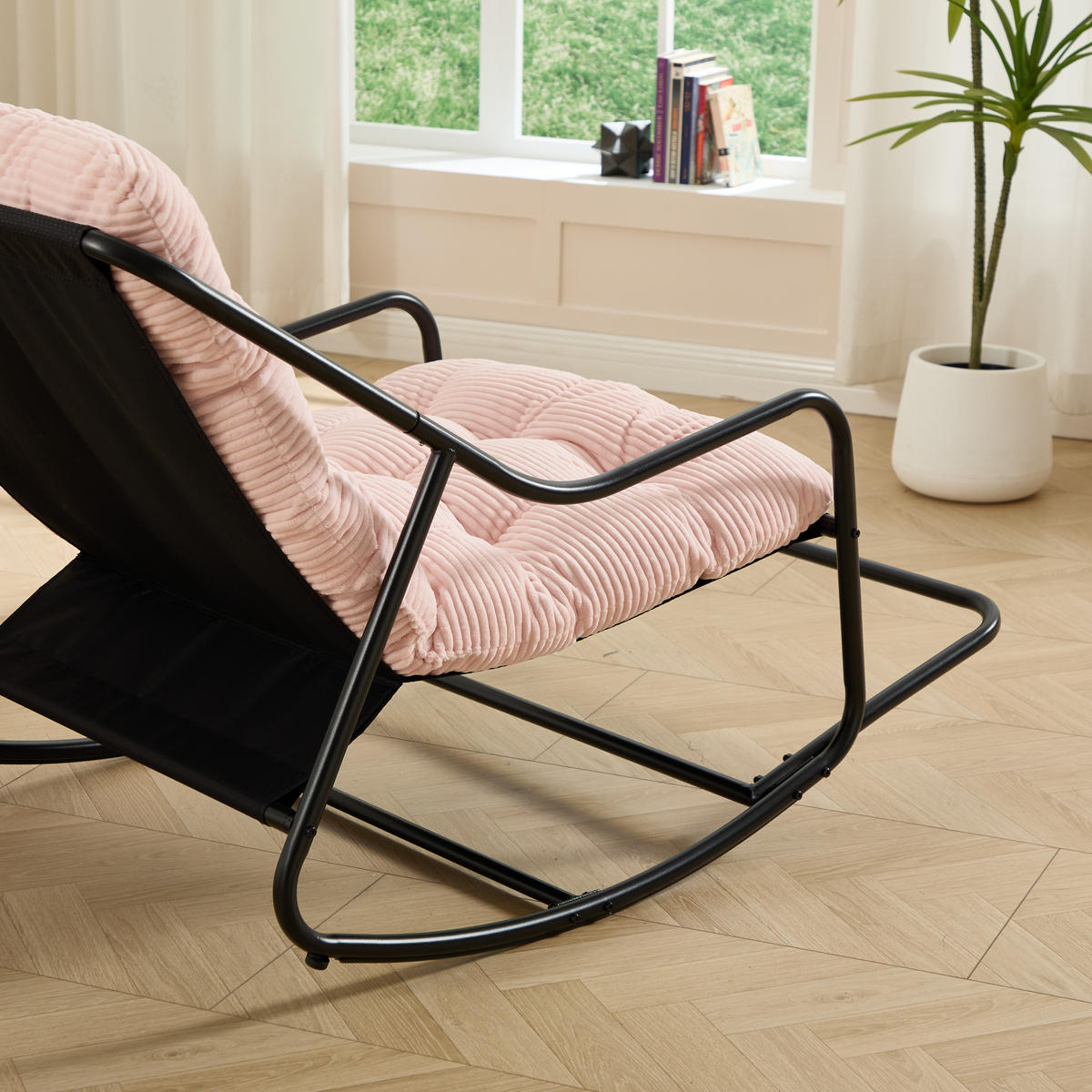 SCHAUKELSTUHL mit Dickem Kissen und Beinablage Rosa Metallrahmen für Garten Balkon Wohnzimmer - Pink, Metall (75/82/116cm) - PARAFTA HOME