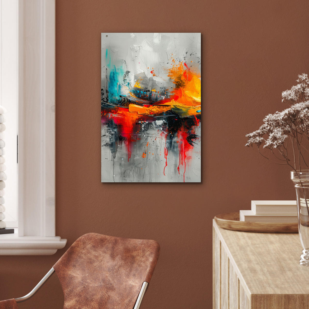 METALLBILD Moderne Kunst - Orange - Grau - Abstrakt 40x60 cm - Hellgrau, Metall (40/60cm) - MuchoWow
