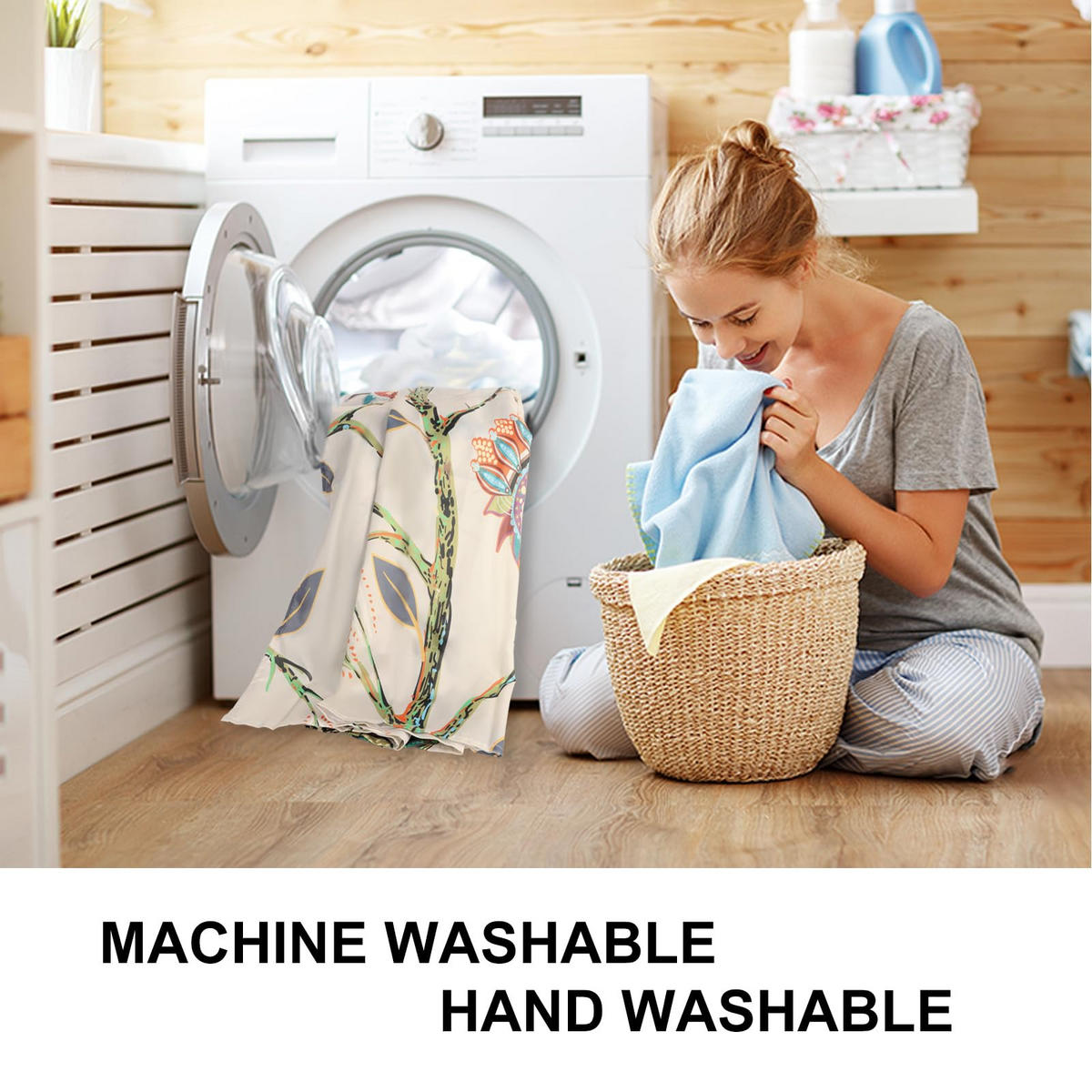 DUSCHVORHANG Weiß floral Blumen und Vögel Muster Polyester wasserdicht schimmelresistent mit Haken - Multicolor, Textil (180/180cm) - MCBOSON