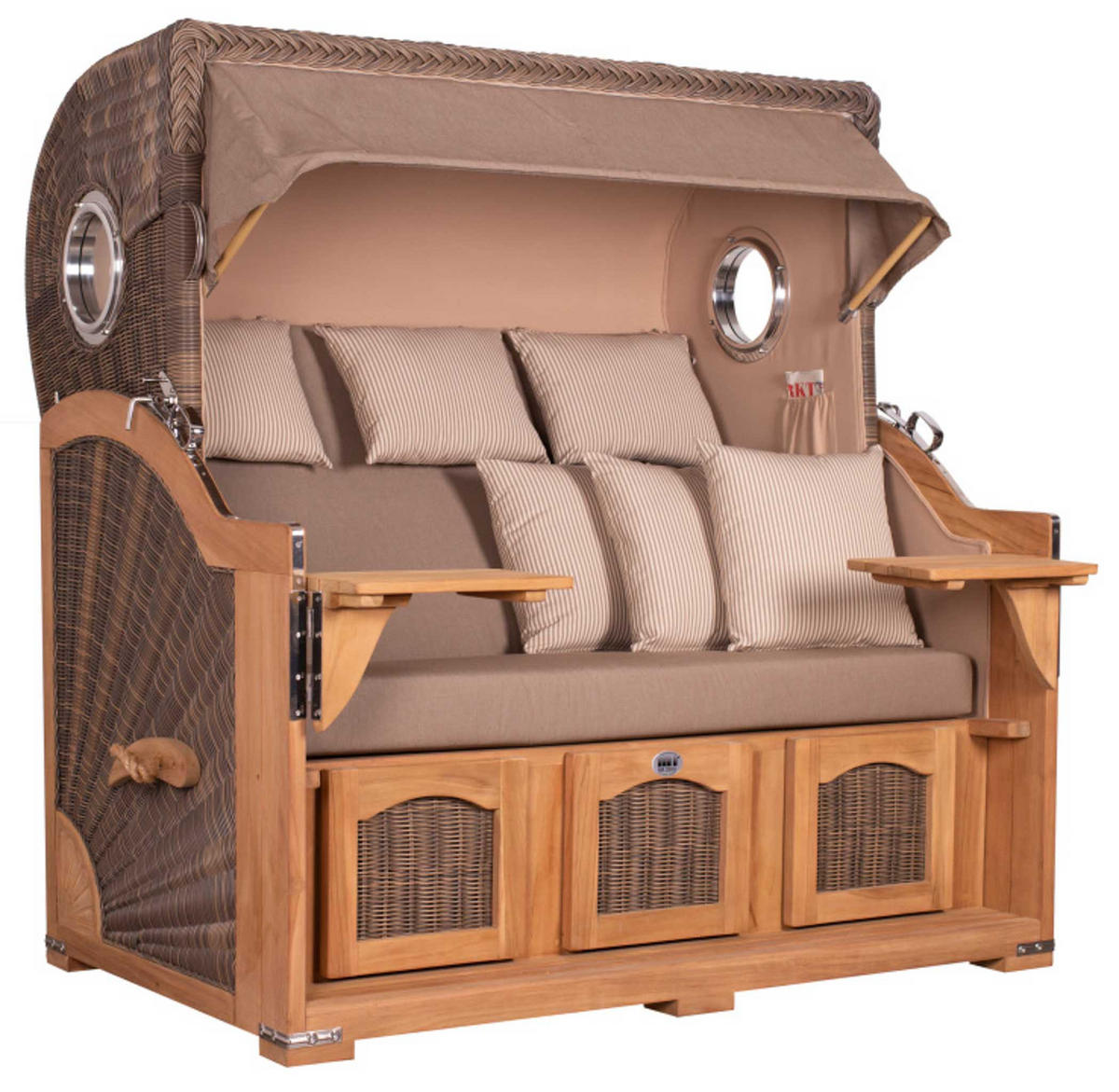 STRANDKORB XXL Düne Grande Teak PE Grey - Braun, Metall (170/170/95cm) - Mr. Deko