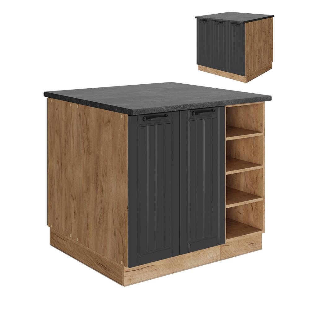 Vicco Kücheninsel Dunkelgrau, Eiche 90x82x81.6 cm