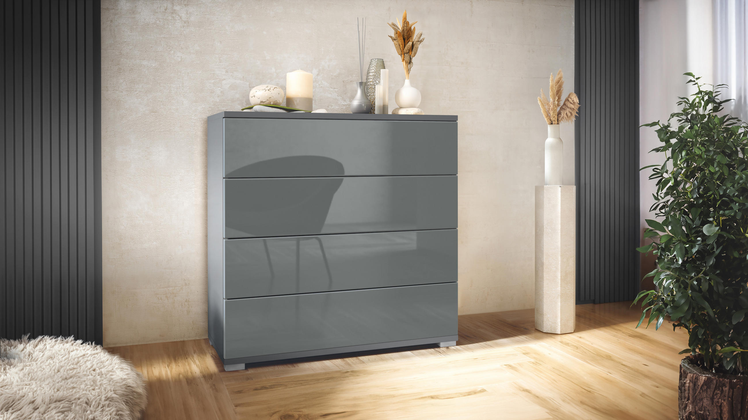 KOMMODE Pavos Grau Hochglanz - Grau, Holzwerkstoff (76/76/35cm) - Vladon