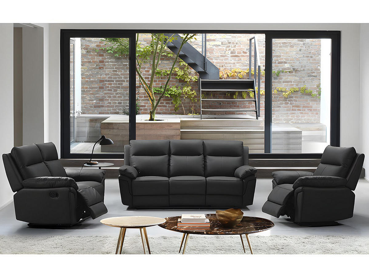 SOFAGARNITUR mit Relaxfunktion - -Sitzer - Leder - Schwarz - - Schwarz, Leder (208/102/92cm) - Vente-Unique