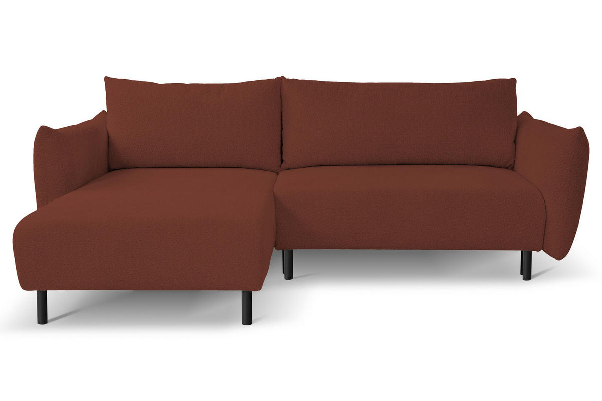ECKSOFA ADEL mit Schlaffunktion und Bettkasten, L-förm, Metallbeine, verstellbar lose Rückenkissen, freistehend, LINKS, 171x257x90 cm, Bordeaux - Bordeaux, Holz/Textil (171/257cm) - DomoHome