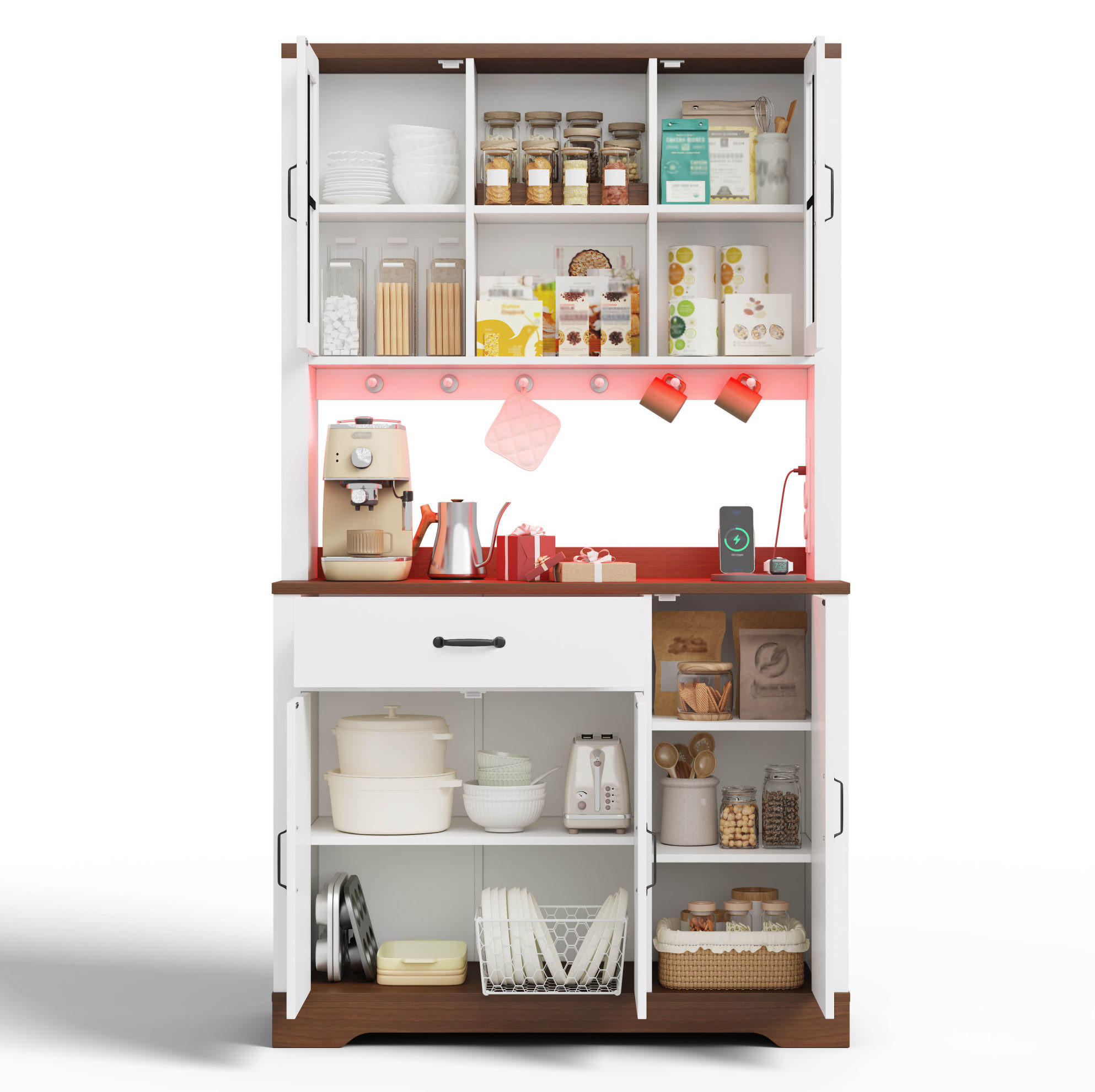 BUFFETSCHRANK 105/40/185 cm natur/weiß aus MDF mit LED - Naturfarben, Holzwerkstoff (105/185/40cm) - OKWISH
