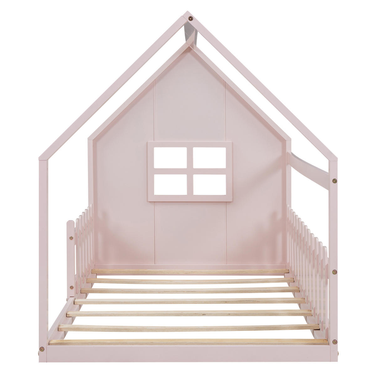 KINDERBETT 90/200 cm in Hausform aus Kiefer und MDF, Rosa - Rosa, Holzwerkstoff (90/200cm) - Redom