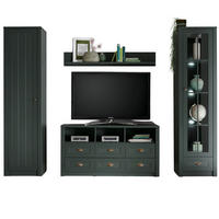 WOHNWAND grün 4-teilig 270 cm Landhaus, Wohnkombination mit viel Stauraum - Chromfarben/Schwarz, Glas/Holzwerkstoff (270/198/43cm) - Furn.Design
