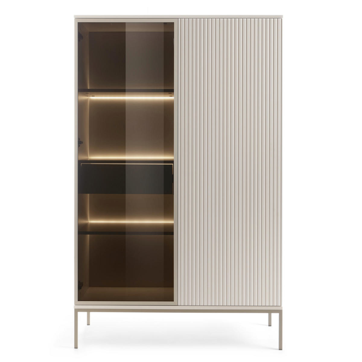 VITRINE Laval WTSZ104 – Kaschmir, mit LED-Beleuchtung - Kaschmir, Glas/Holzwerkstoff (104/166/39cm) - Komodee
