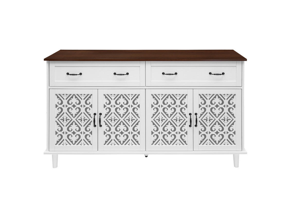 SIDEBOARD mit 4 Türen, 2 Schubladen, verstellbaren Einlegeböden und Massivholzplatte, Weiß - Weiß, Holzwerkstoff (150/90.3/40cm) - Redom