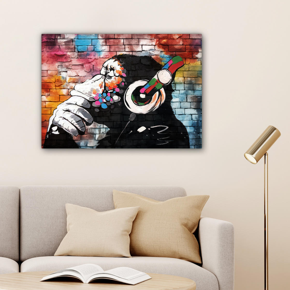 LEINWANDBILD Affe - Graffiti - Musik Wandbilder 80x60 cm - Multicolor, Textil (80/60cm) - MuchoWow