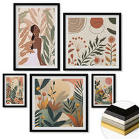 WANDBILDER 5er-Set - 50x50 cm & 20x30 cm & 40x60 cm Schwarzer Rahmen - Pflanzenmotive in Farben - Schwarz, Kunststoff (40/60cm) - ArtPrintCave