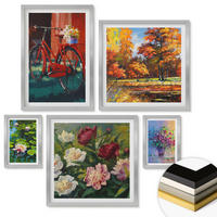 WANDBILDER 5er Set - 50x50 cm & 20x30 cm & 40x60 cm Silberner Rahmen - Seerosen, Fahrradblumen - Silberfarben, Kunststoff (40/60cm) - ArtPrintCave