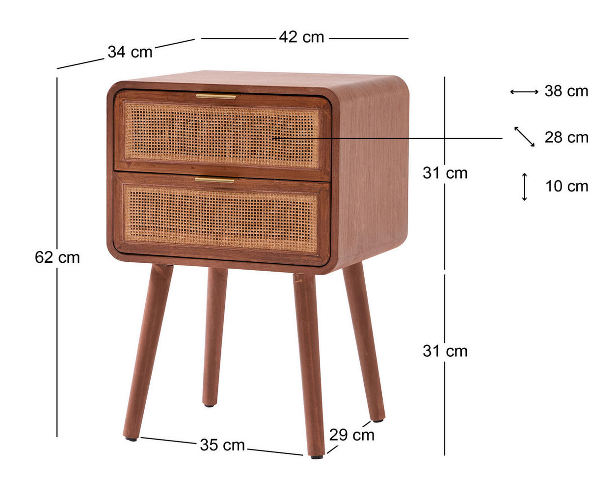 NACHTTISCH Rechteckig Braun 40 x 36 x 64 cm - Braun, Holz (42/62/34cm) - Nordlys