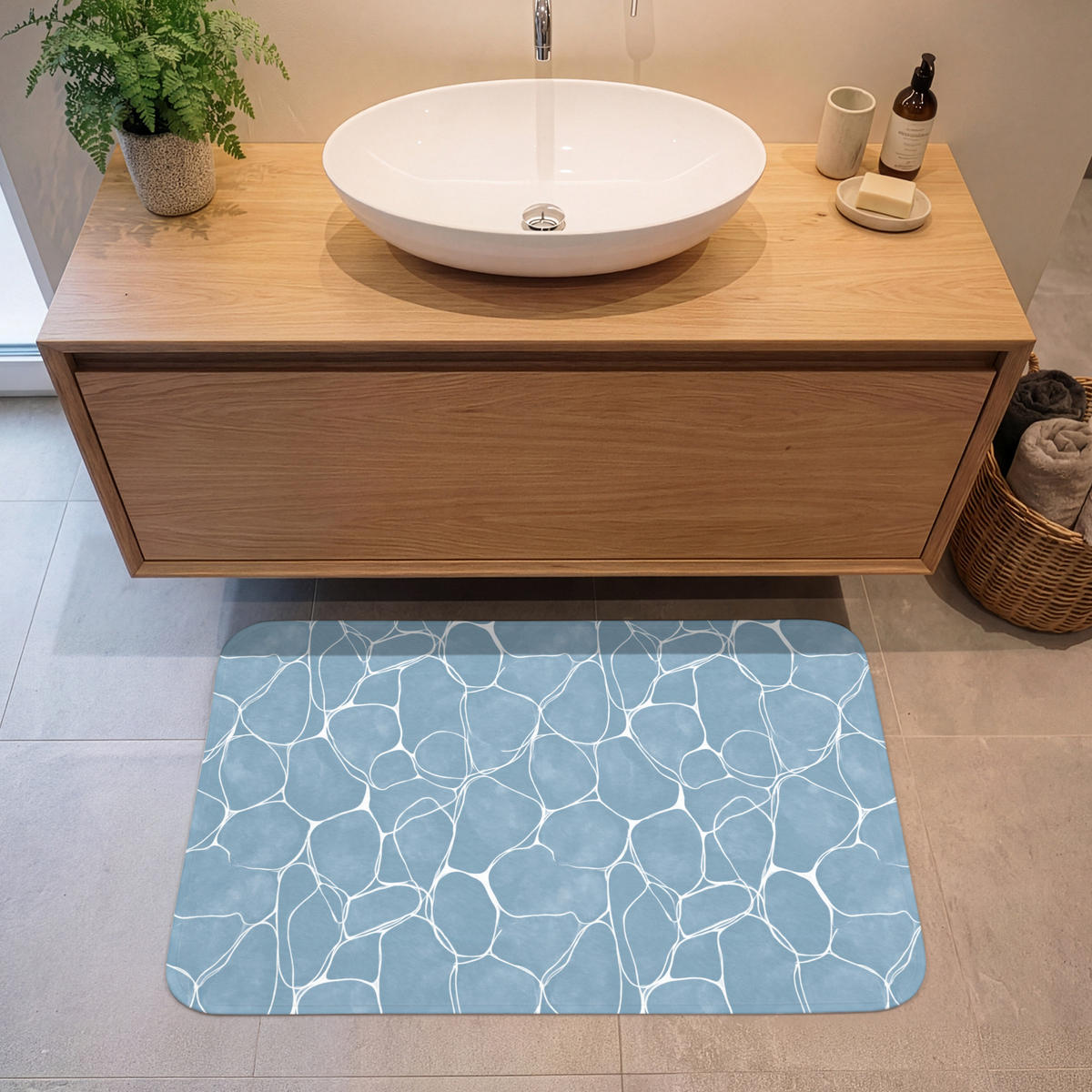 BADEMATTE Organisch - Muster - Blau 90x60 cm - Hellblau, Kunststoff/Textil (90/60cm)