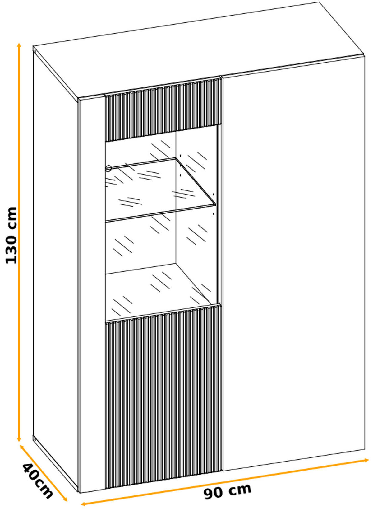 VITRINE Eiche, schwarz 90 x 120 cm, Highboard inklusive LED-Beleuchtung - Eichefarben/Schwarz, Glas/Holzwerkstoff (90/40/120cm) - Inn.Furn