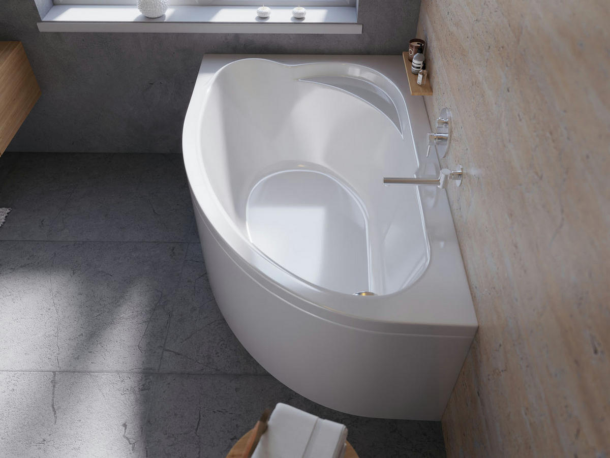 BADEWANNE Eckwanne STANDARD 130/85 Rechts mit Schürze Ablauf Füße - Weiß, Kunststoff (85/53.5/130cm) - bad land