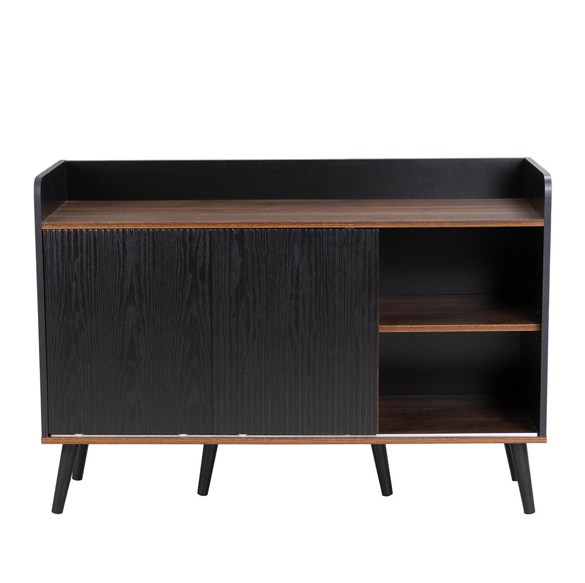 KOMODA 117,5/40/80 cm crna i boja drva od MDF-a i iverice s kliznim vratima i 3 ladice - crna, drvni materijal (117/80/40cm) - OKWISH