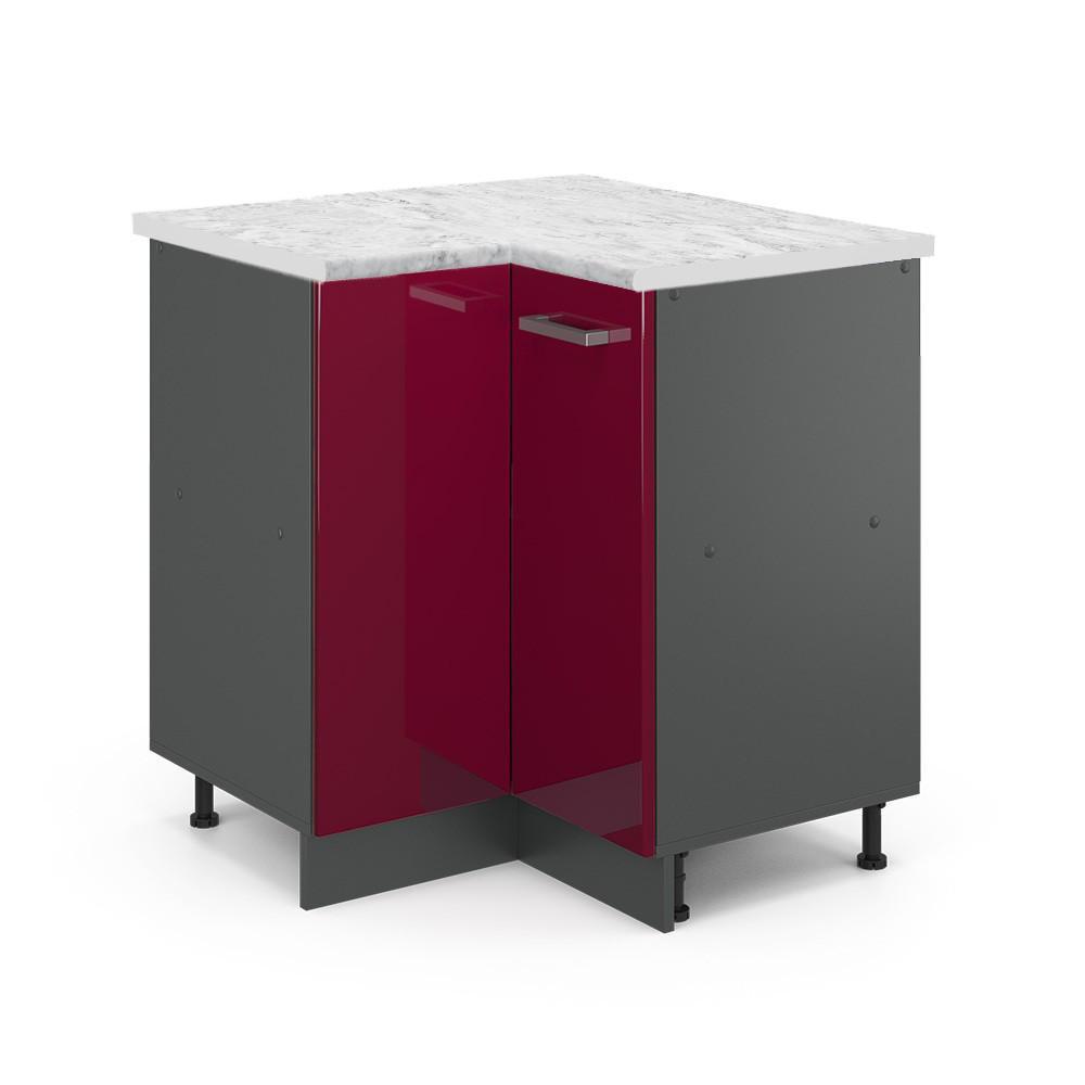 ECKUNTERSCHRANK R-Line Rot Hochglanz 75.6 cm AP Marmor - Bordeaux/Anthrazit, Holzwerkstoff (75.6/81.6/60cm) - Vicco