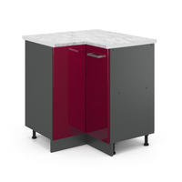 ECKUNTERSCHRANK R-Line Rot Hochglanz 75.6 cm AP Marmor - Bordeaux/Anthrazit, Holzwerkstoff (75.6/81.6/60cm) - Vicco