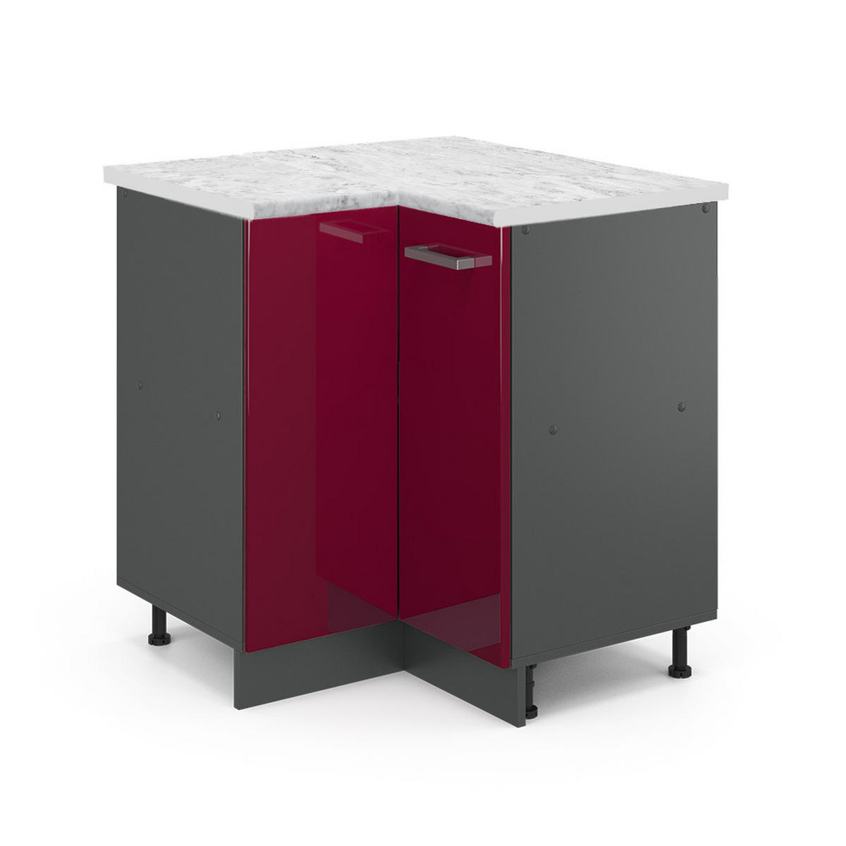 ECKUNTERSCHRANK R-Line Rot Hochglanz 75.6 cm AP Marmor - Bordeaux/Anthrazit, Holzwerkstoff (75.6/81.6/60cm) - Vicco