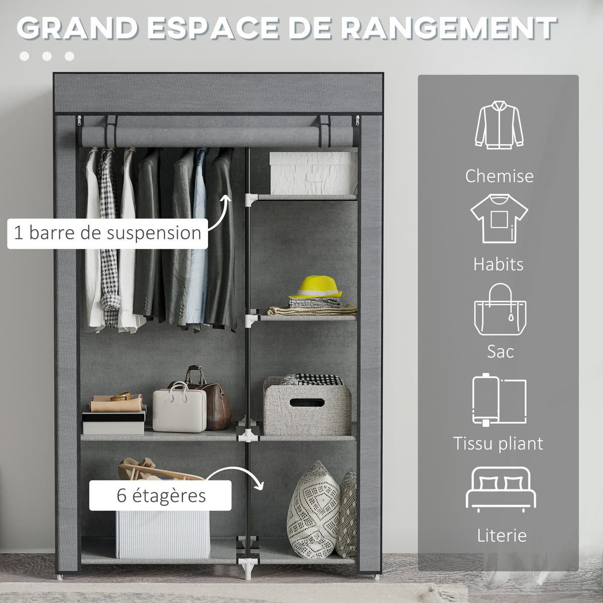 STOFFSCHRANK Dunkelgrau 1 Stück - Dunkelgrau, Metall (103/162.5/43cm) - GiPP