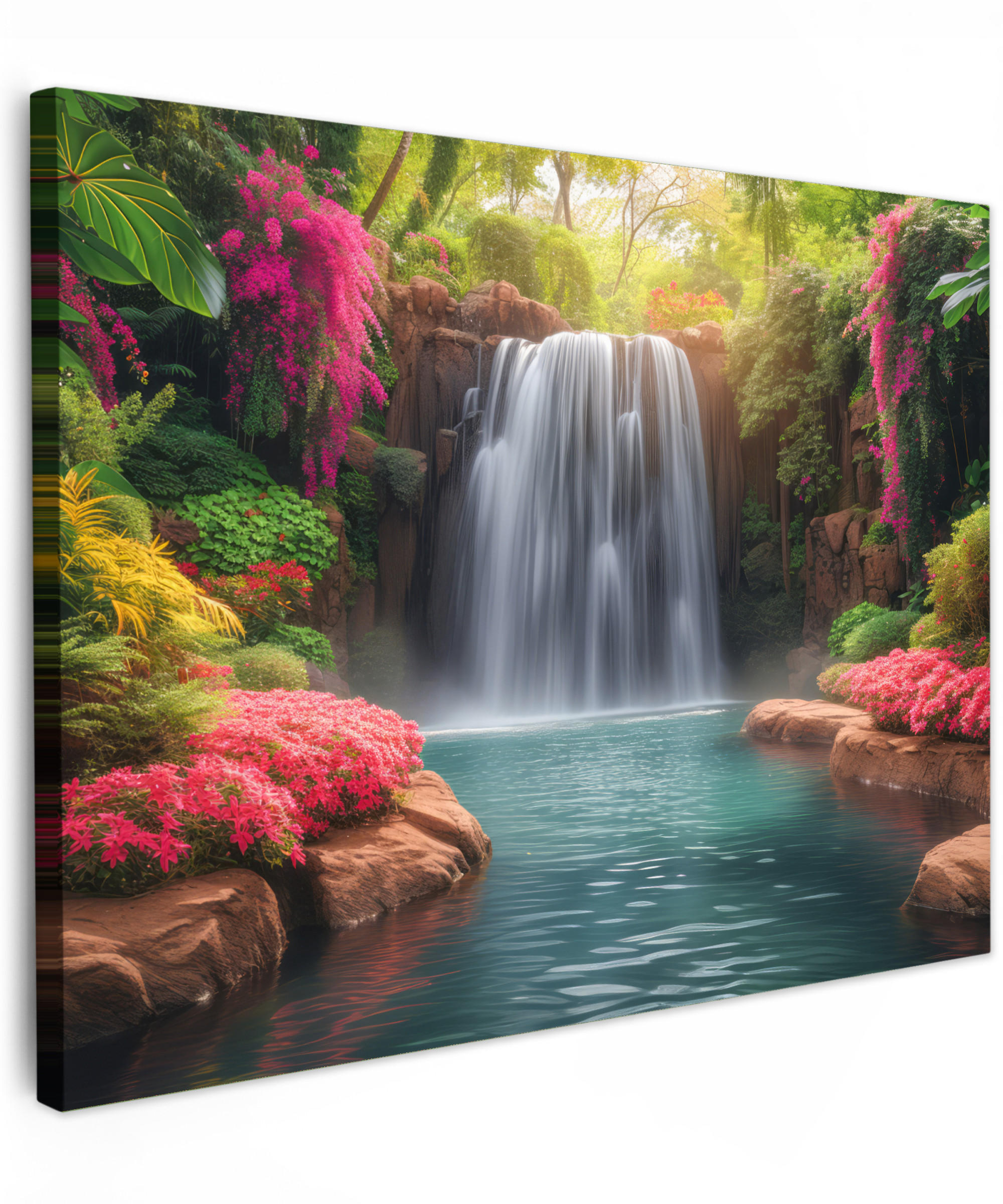 LEINWANDBILD Wasserfall - Natur - Pflanzen - Dschungel - Wasser 40x30 cm - Grün, Textil (40/30cm) - MuchoWow