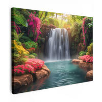LEINWANDBILD Wasserfall - Natur - Pflanzen - Dschungel - Wasser Wandbilder 80x60 cm - Grün, Textil (80/60cm) - MuchoWow