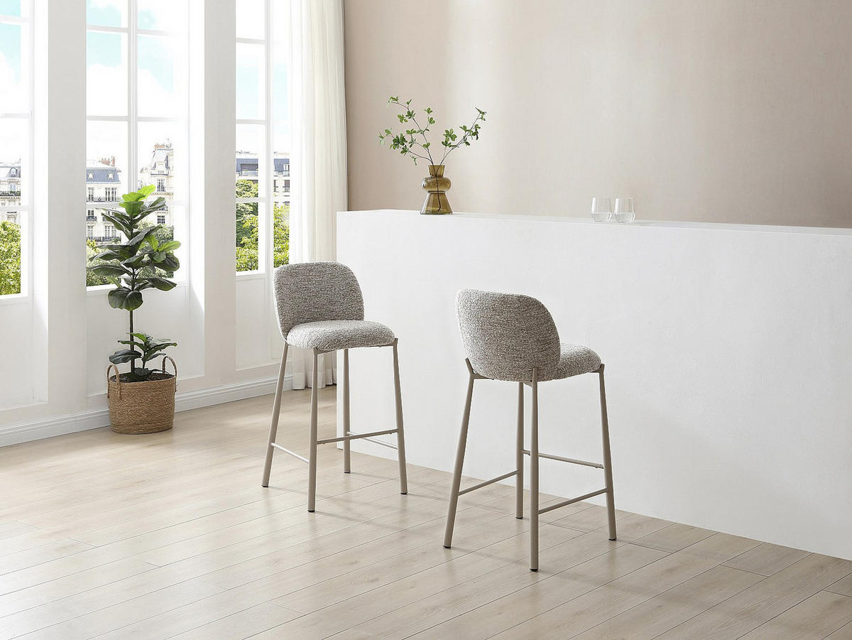 BARHOCKER 2er-Set - Textilstoff & Metall Taupe - Beige - JIZAK - Beige, Textil (49/100.5/54cm) - Vente-Unique