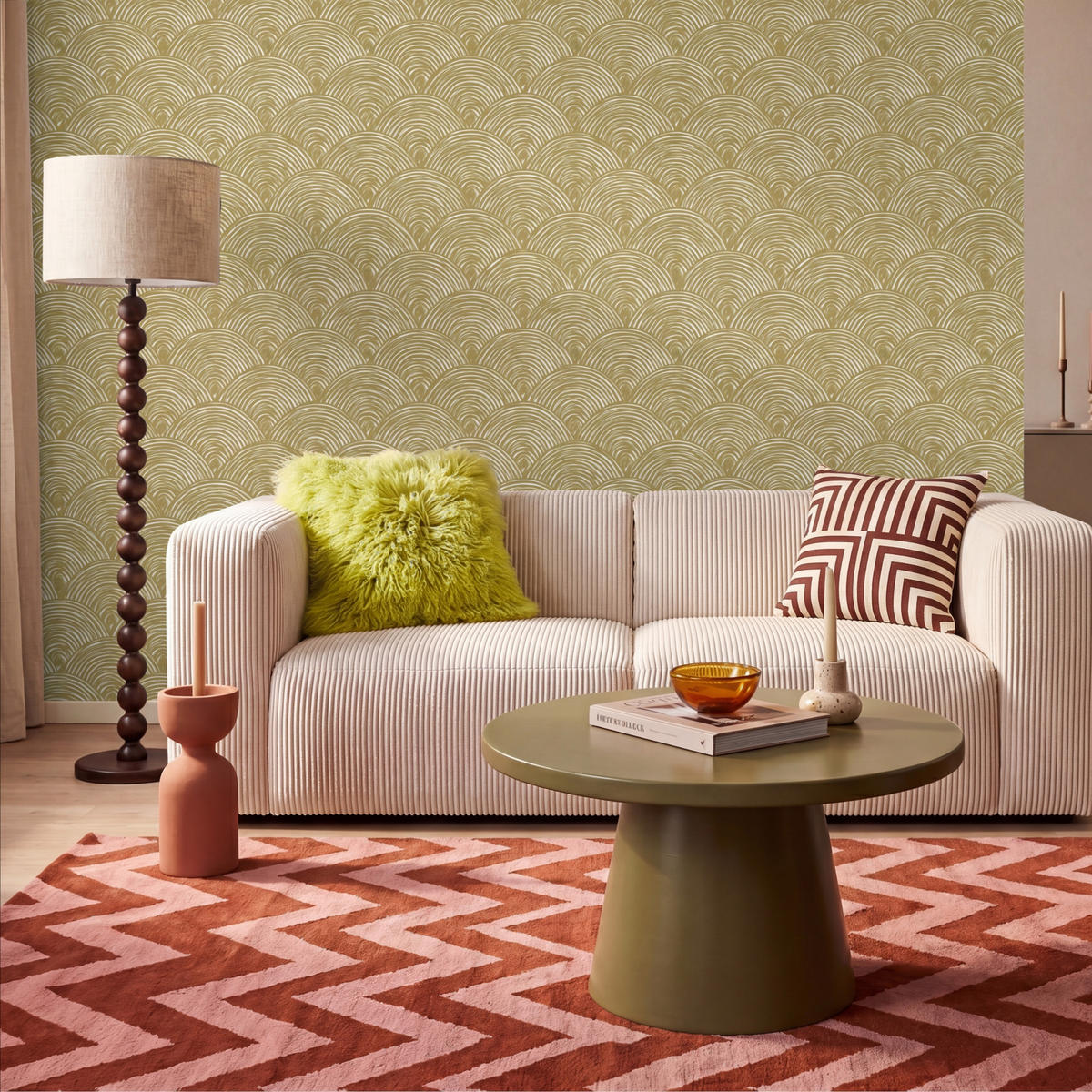 TAPETE - Fächer - Geometrisch - Grün - 300x200 cm - Goldfarben, Papier (300/200cm) - OnlyWow
