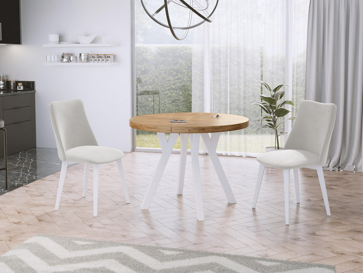 ESSTISCH Twixy runder ausziehbarer, Wotan Eiche 100-150/100/76 cm - Eiche Wotan/Weiß, Holz/Holzwerkstoff (100/100/76cm) - WFL GROUP