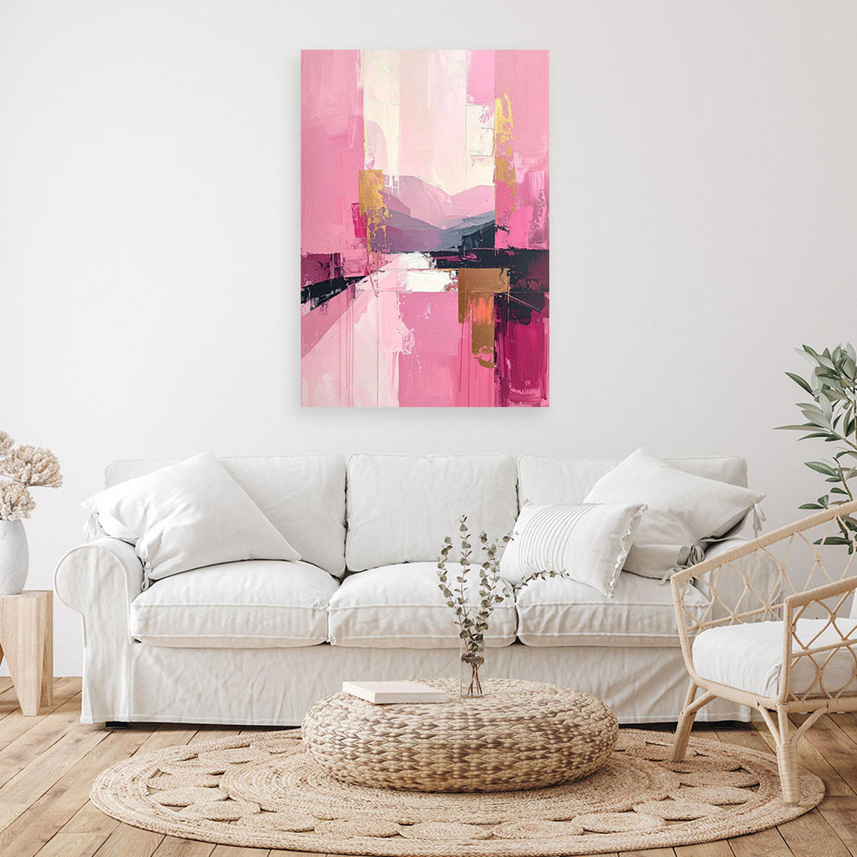 BILD auf Leinwand, Moderne Abstraktion in Rosa - Rosa, Textil (60/90cm) - Feeby