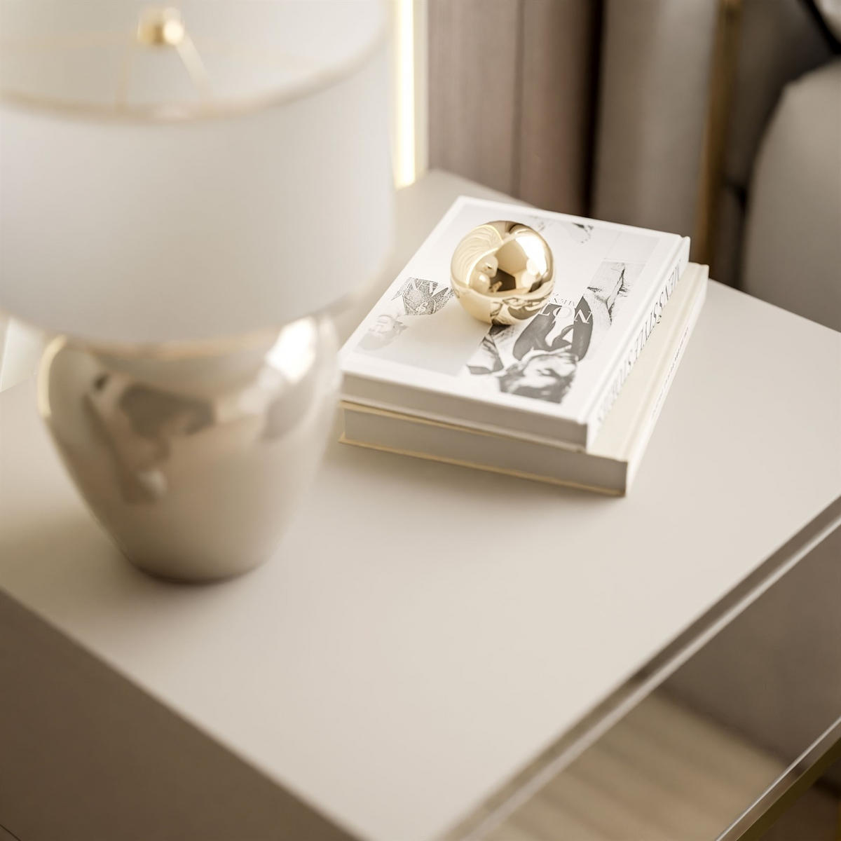 NACHTTISCH BLANCO KASZMIR auf Gestell PUSH OPEN kaschmir/gold - Goldfarben, Holzwerkstoff (45/52/37cm) - Lookway