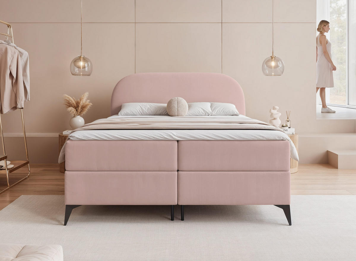 BOXBETT NOELIA 180/200 cm mit Matratze, Puderrosa - Altrosa, Textil/Metall (180/200cm) - Idohome