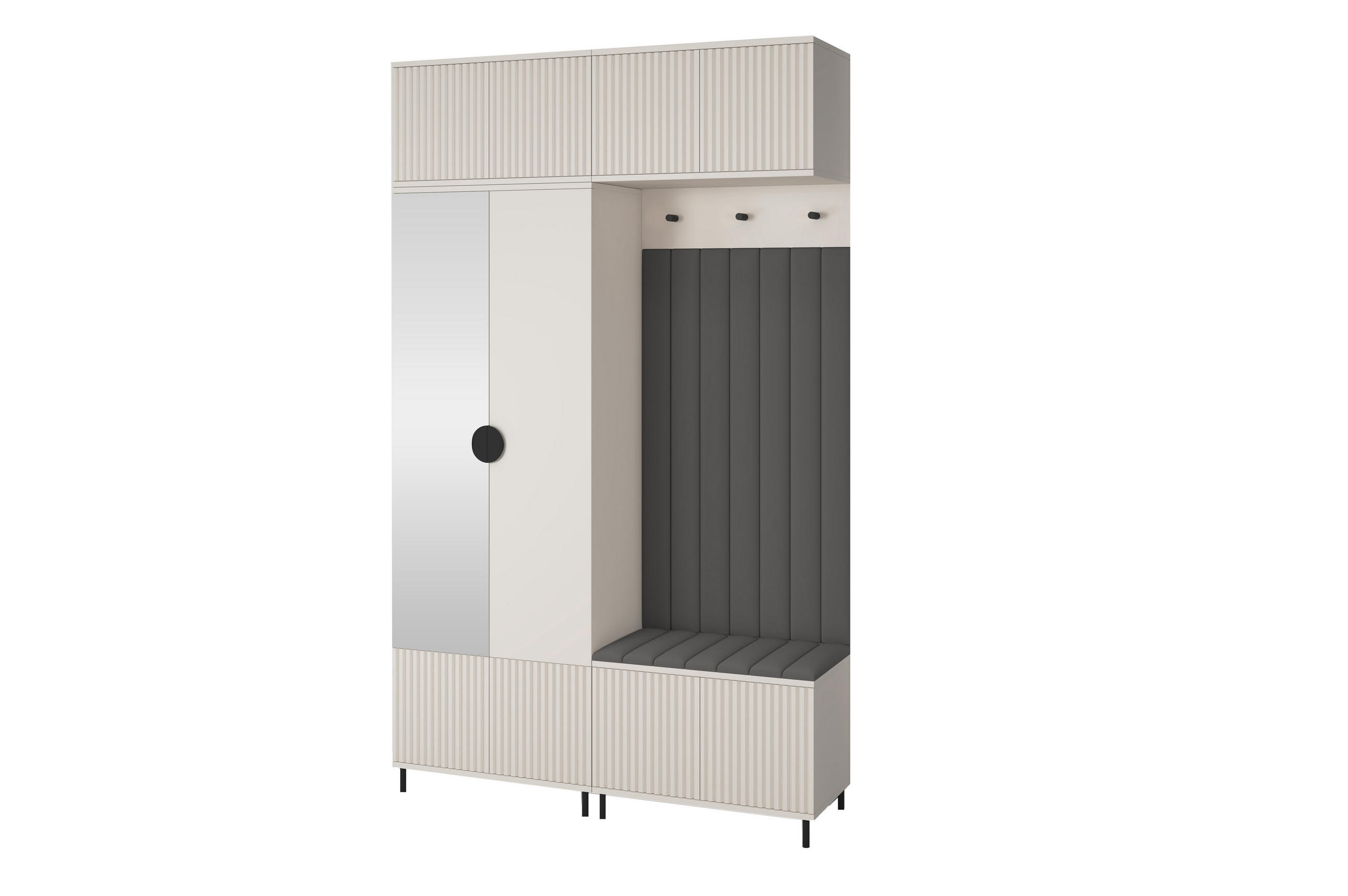 GARDEROBE Ritmo version 2 mit Spiegel, mit POLSTERPANEELEN DUNKELGRAU - Dunkelgrau/Beige, Holzwerkstoff (140/235/40cm) - Jerpax